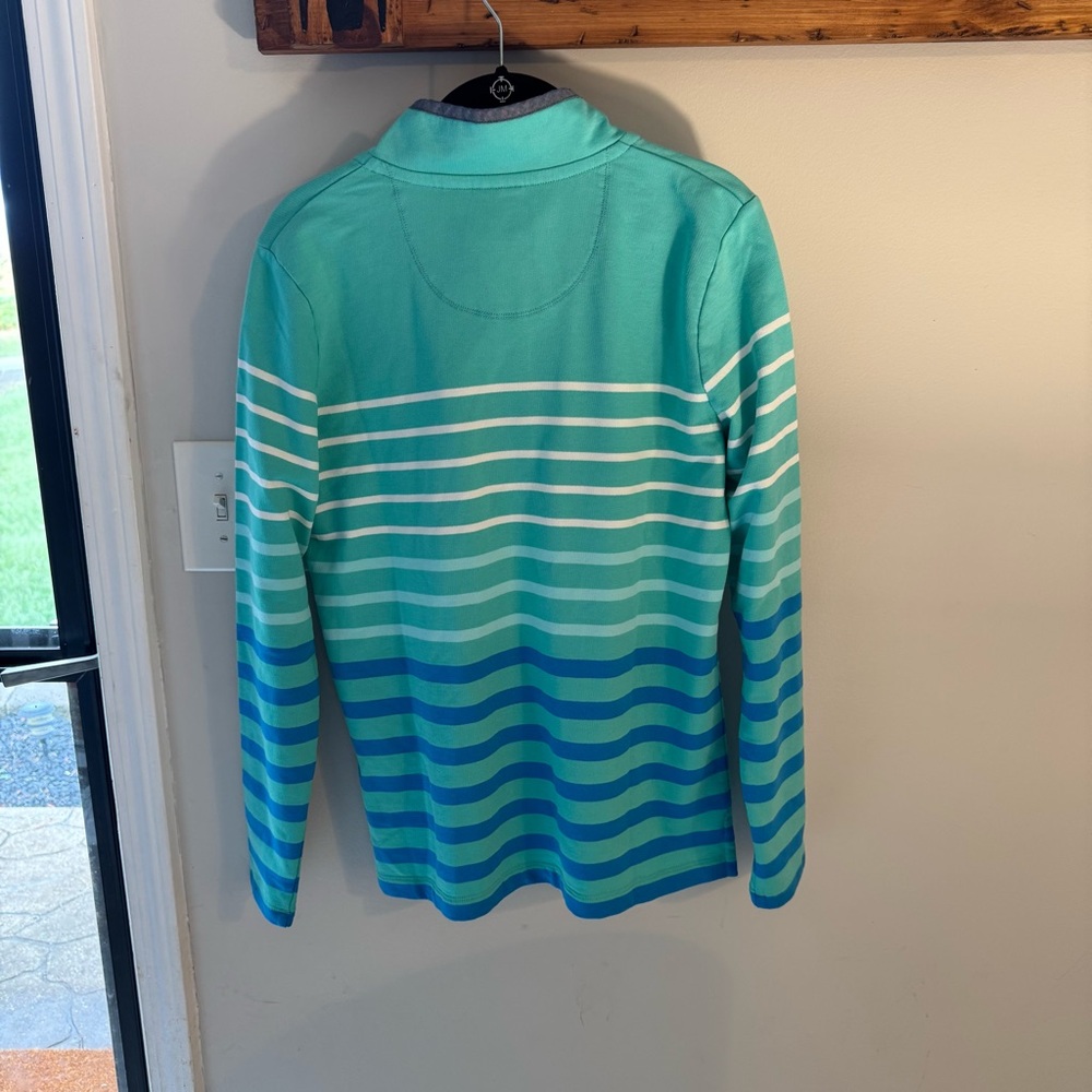 L.L. Bean Shoreline Aqua Striped Pullover - Picture 8 of 9